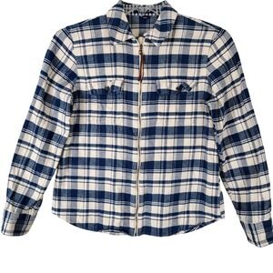 Chaps Denim Womens Blue White Plaid Full Zip Flannel Shirt Cotton Med logenlook
